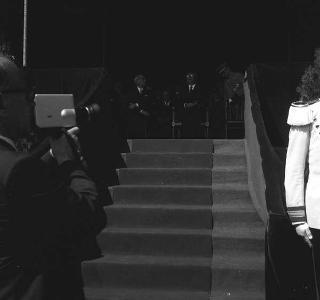Il Presidente della Repubblica Giuseppe Saragat durante la celebrazione del 197° anniversario della fondazione del Corpo della Guardia di Finanza, Lido di Ostia - Caserma &quot;Italia&quot;