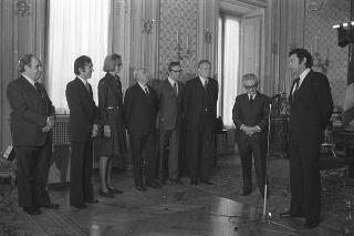 Incontro del Presidente della Repubblica Giovanni Leone con Peter Nichols, presidente del Consiglio direttivo dell'Associazione della Stampa estera in Italia e i componenti del nuovo Consiglio