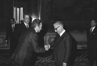 Abdullah Egal Nur, nuovo ambasciatore della Repubblica Democratica Somala e Borisav Jovic, nuovo ambasciatore della Repubblica Socialista Federativa di Jugoslavia per la presentazione delle lettere credenziali