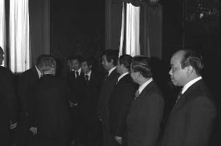 Il Presidente della Repubblica Giovanni Leone riceve  Swate Komalanhuti, nuovo ambasciatore del regno di Thailandia e Mohamoud Samir Ahmed, nuovo ambasciatore della Repubblica Araba d'Egitto per la presentazione delle lettere credenziali
