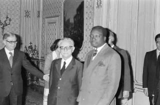 Il Presidente della Repubblica Giovanni Leone riceve in udienza Roger Felli, Ministro degli esteri del Ghana, accompagnato dal Ministro degli esteri Arnaldo Forlani