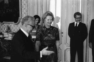 Incontro del Presidente della Repubblica Giovanni Leone con Margaret Thatcher, leader del Partito conservatore britannico, John Davies e l'ambasciatore di Gran Bretagna a Roma Alan Hugh Campbell