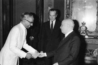 Ambady Krishnan Damodaran, nuovo ambasciatore dell'India: presentazione lettere credenziali al Presidente Supplente l'on. Amintore Fanfani (Palazzo Giustiniani)