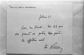 Compleanno di Pietro Nenni (regalo del Presidente della Repubblica e biglietto di ringraziamento di Nenni)