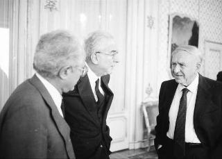 Incontro del Presidente della Repubblica Francesco Cossiga con il prof. Franco Modigliani, Premio Nobel 1985 per l'economia accompagnato dalla signora Modigliani