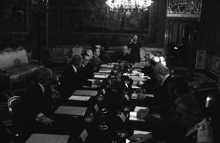 Il Presidente della Repubblica Francesco Cossiga durante la riunione del Consiglio Supremo di Difesa a Palazzo del Quirinale