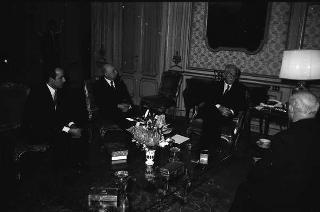 Il Presidente della Repubblica Francesco Cossiga riceve l'editore Edilio Rusconi con Padre Carlo Cremona per fare omaggio di una sua biografia su Sant'Agostino