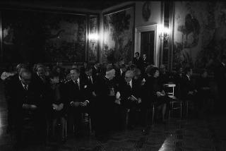 Il Presidente della Repubblica Francesco Cossiga interviene al concerto de "Il nuovo quartetto italiano"