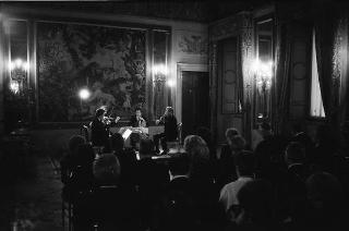 Il Presidente della Repubblica Francesco Cossiga interviene al concerto de "Il nuovo quartetto italiano"