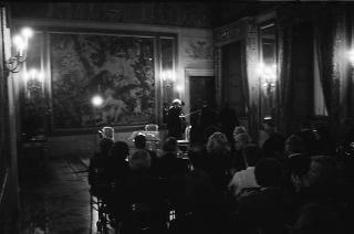 Il Presidente della Repubblica Francesco Cossiga interviene al concerto de "Il nuovo quartetto italiano"