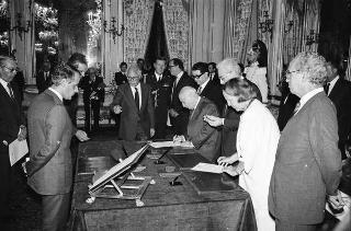Il Presidente della Repubblica Francesco Cossiga durante la cerimonia del giuramento del nuovo Giudice della Corte costituzionale, Prof. Antonio Baldassarre