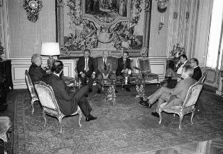 Il Presidente della Repubblica Francesco Cossiga incontra il prof. Carlo Bernini, presidente della Giunta regionale del Veneto, con Vittorio Branca, per riferire sul Convegno "Europa Genti"