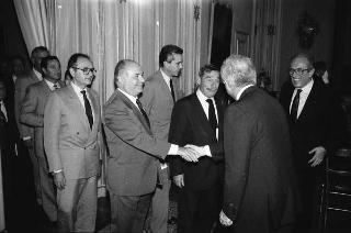 Il Presidente della Repubblica Francesco Cossiga riceve in udienza Edoardo Martinengo, presidente dell'Unione nazionale comunità enti montani, con la nuova Giunta esecutiva