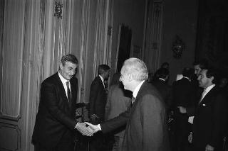 Incontro del Presidente della Repubblica Francesco Cossiga con Stefano Sandri, presidente dell'EFIM, con una delegazione della Finanziaria "Ernesto Breda" s.p.a., nel centenario di fondazione della Società