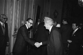 Incontro del Presidente della Repubblica Francesco Cossiga con Stefano Sandri, presidente dell'EFIM, con una delegazione della Finanziaria "Ernesto Breda" s.p.a., nel centenario di fondazione della Società