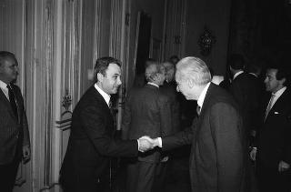 Incontro del Presidente della Repubblica Francesco Cossiga con Stefano Sandri, presidente dell'EFIM, con una delegazione della Finanziaria "Ernesto Breda" s.p.a., nel centenario di fondazione della Società