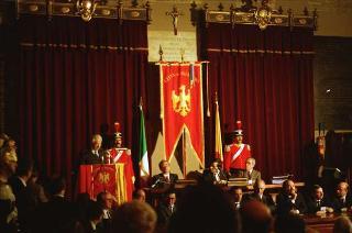 Visita ufficiale del Presidente della Repubblica Francesco Cossiga alla città di Palermo, in occasione del 50° anniversario della morte di Luigi Pirandello
