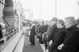Intervento del Presidente della Repubblica Francesco Cossiga a Monfalcone per il varo della nave semi-sommergibile "Micoperi 7000"