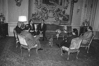 Il Presidente della Repubblica Francesco Cossiga incontra Orestes Quercia, Governatore dello Stato di San Paolo del Brasile, con Vincenzo Mattina