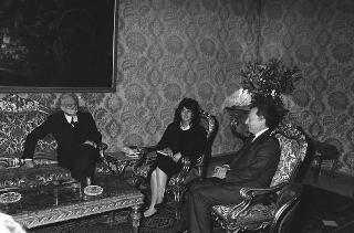 Il Presidente della Repubblica Francesco Cossiga incontra Jacques Delors, presidente della Commissione CEE, con il ministro degli affari esteri Giulio Andreotti