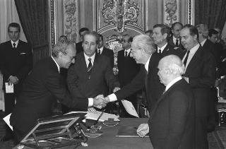 Il Presidente della Repubblica Francesco Cossiga presiede la cerimonia di giuramento dei componenti del VI Governo Fanfani
