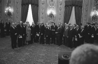 Il Presidente della Repubblica Francesco Cossiga presiede la cerimonia di giuramento dei componenti del VI Governo Fanfani