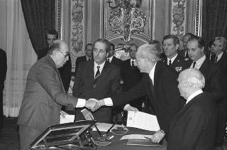 Il Presidente della Repubblica Francesco Cossiga presiede la cerimonia di giuramento dei componenti del VI Governo Fanfani