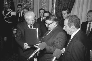 Il Presidente della Repubblica Francesco Cossiga riceve in udienza Mario Di Lazzaro, ministro del Turismo e dello Spettacolo, con Franco Carraro, presidente del CONI, i dirigenti e gli atleti insigniti delle "Stelle d'oro al merito sportivo" e delle "Medaglie d'oro al valore atletico"