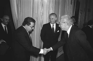 Il Presidente della Repubblica Francesco Cossiga incontra Giorgio Irneri, presidente del Lloyd Adriatico, con una delegazione della Società