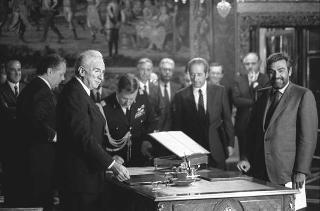 Il Presidente della Repubblica Francesco Cossiga presiede alla cerimonia di Giuramento del I Governo Goria
