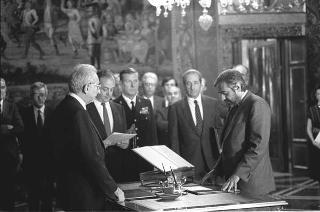 Il Presidente della Repubblica Francesco Cossiga presiede alla cerimonia di Giuramento del I Governo Goria