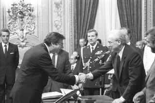 Il Presidente della Repubblica Francesco Cossiga presiede alla cerimonia di Giuramento del I Governo Goria