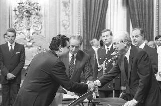 Il Presidente della Repubblica Francesco Cossiga presiede alla cerimonia di Giuramento del I Governo Goria
