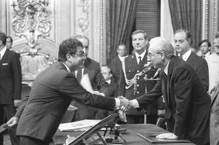 Il Presidente della Repubblica Francesco Cossiga presiede alla cerimonia di Giuramento del I Governo Goria