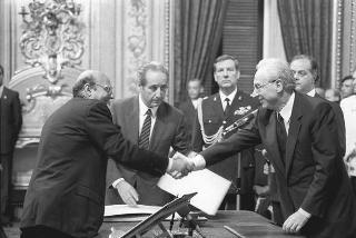 Il Presidente della Repubblica Francesco Cossiga presiede alla cerimonia di Giuramento del I Governo Goria