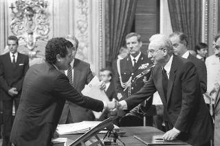 Il Presidente della Repubblica Francesco Cossiga presiede alla cerimonia di Giuramento del I Governo Goria