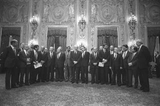 Il Presidente della Repubblica Francesco Cossiga presiede alla cerimonia di Giuramento del I Governo Goria