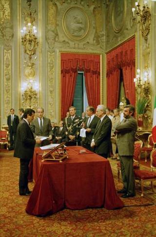 Il Presidente della Repubblica Francesco Cossiga presiede alla cerimonia di Giuramento del I Governo Goria