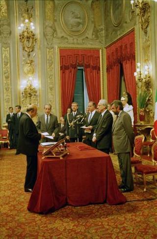 Il Presidente della Repubblica Francesco Cossiga presiede alla cerimonia di Giuramento del I Governo Goria