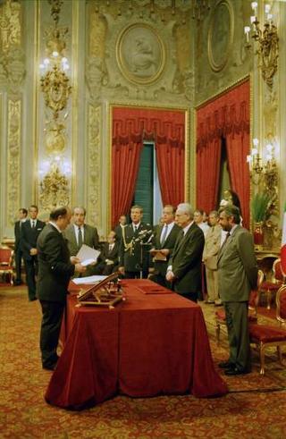 Il Presidente della Repubblica Francesco Cossiga presiede alla cerimonia di Giuramento del I Governo Goria