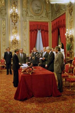 Il Presidente della Repubblica Francesco Cossiga presiede alla cerimonia di Giuramento del I Governo Goria