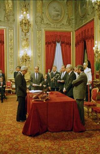 Il Presidente della Repubblica Francesco Cossiga presiede alla cerimonia di Giuramento del I Governo Goria