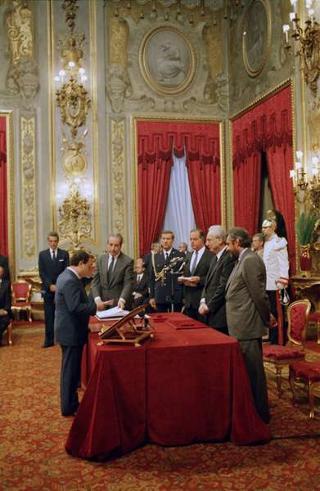 Il Presidente della Repubblica Francesco Cossiga presiede alla cerimonia di Giuramento del I Governo Goria