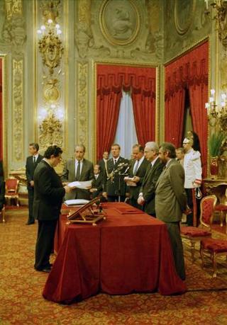 Il Presidente della Repubblica Francesco Cossiga presiede alla cerimonia di Giuramento del I Governo Goria
