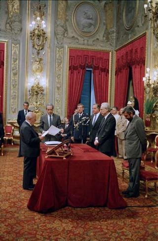 Il Presidente della Repubblica Francesco Cossiga presiede alla cerimonia di Giuramento del I Governo Goria