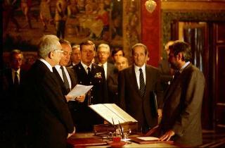 Il Presidente della Repubblica Francesco Cossiga presiede alla cerimonia di Giuramento del I Governo Goria