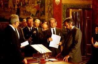 Il Presidente della Repubblica Francesco Cossiga presiede alla cerimonia di Giuramento del I Governo Goria