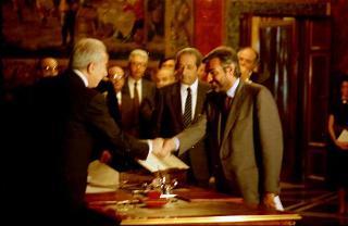 Il Presidente della Repubblica Francesco Cossiga presiede alla cerimonia di Giuramento del I Governo Goria