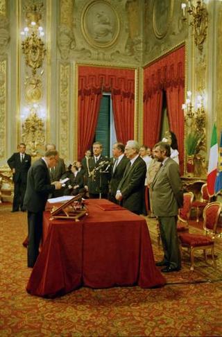 Il Presidente della Repubblica Francesco Cossiga presiede alla cerimonia di Giuramento del I Governo Goria