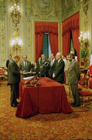 Il Presidente della Repubblica Francesco Cossiga presiede alla cerimonia di Giuramento del I Governo Goria